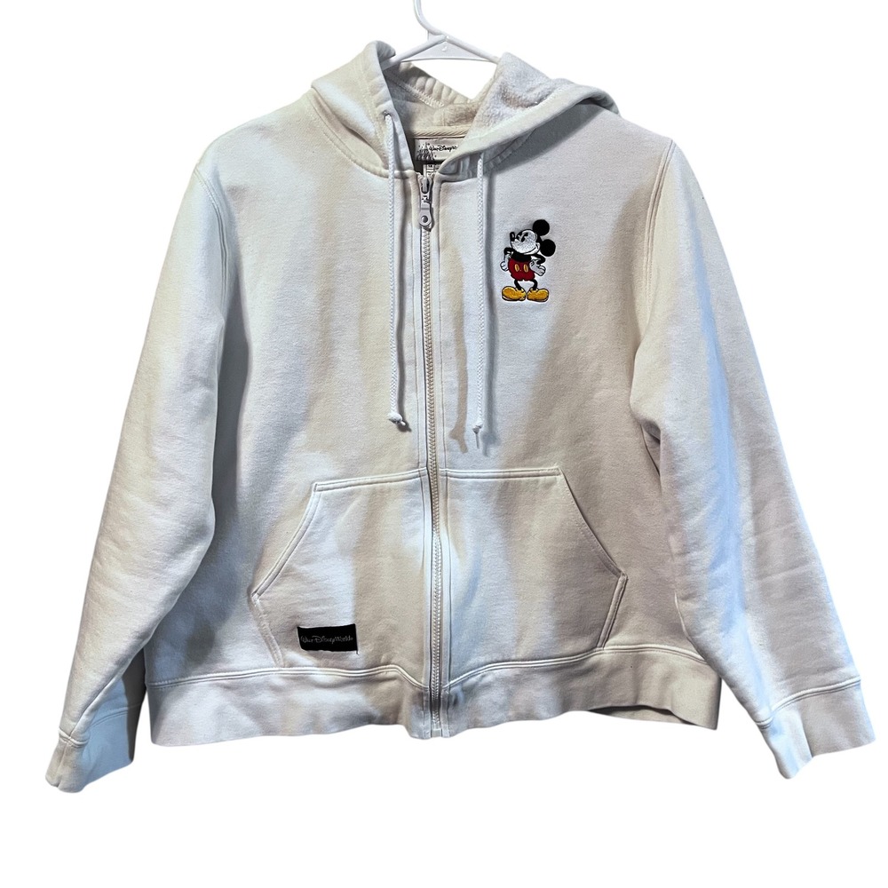 Vintage Walt‎ Disney World Mickey Mouse Zip Hoodie Cream Size 1X Embroidered